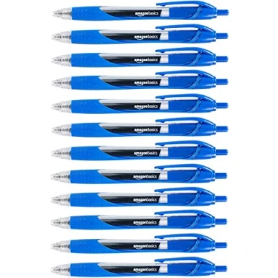 Abbildung von Amazon Basics Druckgelschreiber, feine Spitze, 12 Stück, Blau