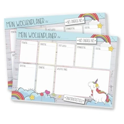 Abbildung von 2er Set Wochen Kalender Mein Wochenplaner mit Einhorn Motiv I DIN A5 Notiz Block Wochenplan Organizer zum Abreißen dv_394