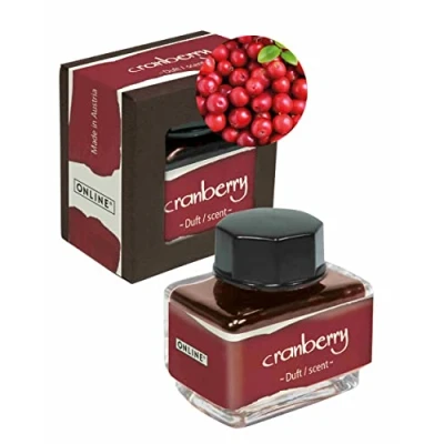 Abbildung von ONLINE Duft Tinte Cranberry, Tintenglas Rot 15ml, bunte Füllertinte für Kalligrafie, Handlettering, Schreibtinte, Tintenfass Konverter, der Sinne auf wasserbasis