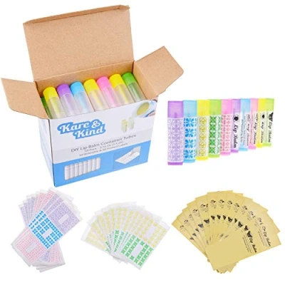 Abbildung von Kare &amp; Kind Lippenbalsam Behältertuben 50er Pack 10 x 5 Farben DIY 3/16 Oz 5,5 ml inklusive 50 beschreibbaren und bedruckten Aufklebern Drehmechanismus eine