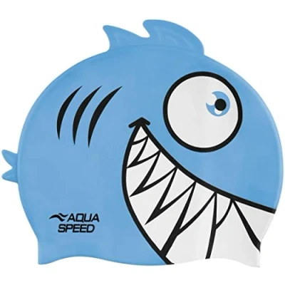 Abbildung von Aqua Speed Piranha Badekappe Kinder Lustige Schwimmkappe Bademütze Badehaube Schwimmmütze Sport Schwimmen Silikon, Farbe:Piranha 02