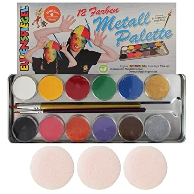 Abbildung von Eulenspiegel 212004 Profi Aqua Schminke, 12 Farben, 2 Pinsel, Metall Palette