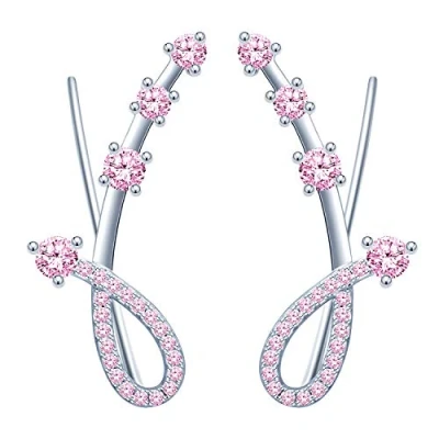 Abbildung von Yumilok Damen Ohrstecker Knorpel Schmuck Ohrklemme Ohrringe Ohrclip 925er Sterling Silber mit Kristall Zirkonia ear cuff für Mädchen Roségold