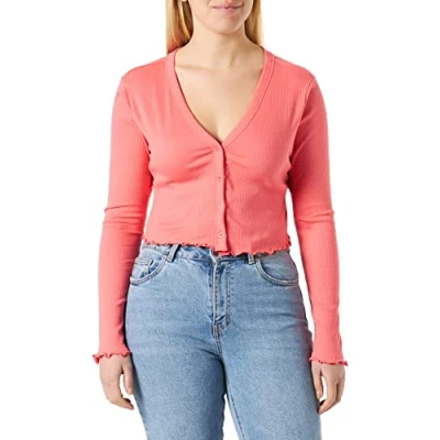 Abbildung von Noisy may Damen Nmdrakey L/S Cropped Cardigan Fwd Noos Strickjacke, Sun Kissed Coral, S EU