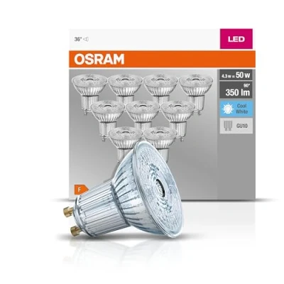 Abbildung von Osram LED Base PAR16 Reflektorlampe, mit GU10 Sockel, nicht dimmbar, 4,3= Ersetzt 50 Watt, 36 Ausstrahlungswinkel, Kaltweiß 4000 Kelvin, 3er Pack