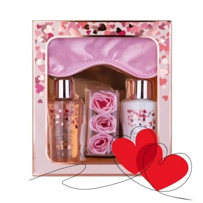 Abbildung von accentra Geschenkset Frauen Heart Cascade Beauty Set mit Schlafmaske, Duschgel, Bodylotion &amp; Rosen Badekonfetti Wellness für und Mädchen zum Geburtstag besonderen Anlässen