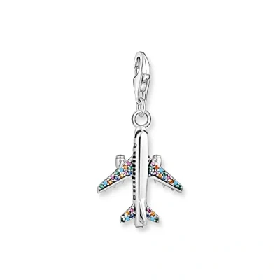 Abbildung von THOMAS SABO Charm Anhänger Flugzeug aus leicht geschwärztem 925er Sterlingsilber in der Form eines Flugzeug, mit Zirkoniasteinen verziert, Maße: 31 x 16 mm,1914 342 7