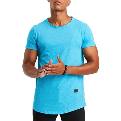 Abbildung von Leif Nelson T Shirt Herren Sommer Rundhals Ausschnitt 100% Baumwolle (Blau, Größe M) Regular Fit Rundkragen, Basic Männer Kurzarm