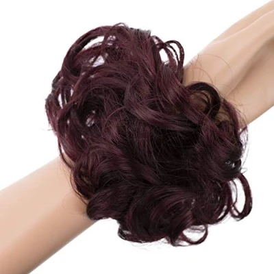 Abbildung von CAISHA Haarteil Haargummi Hochsteckfrisuren Brautfrisuren Voluminös Gelockt Unordentlich Dutt Kunstfaser DM15cm Weinrot G20A