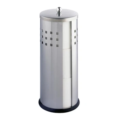 Abbildung von WENKO Ersatzrollenhalter Mod. Ancona aus rostfreiem Edelstahl matt für bis zu 3 Toilettenpapierrollen platzsparend Ø 13 x H 34 cm Silber