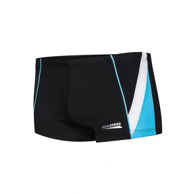 Abbildung von Aqua Speed Boxer Badehose Jungen eng + gratis eBook Triathlon Schwimmhose kurz UV Kastenbadehose Gr. 158 01. Schwarz Blau Weiß Diego