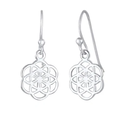 Abbildung von Damen Ohrringe Silber Symbol Blume des Lebens, Ohrhänger mit Energiesymbol Lebensblume, Hängeohrringe im Boho Style aus 925 Sterling Silber, Flower Ornament für Frauen und Mädchen