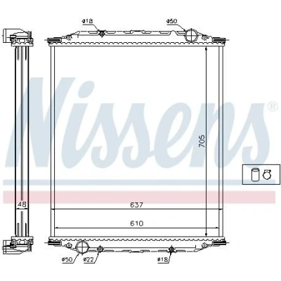 Abbildung von NISSENS 628790 Kühler, Motorkühlung Aluminium 705 610 48 ohne Rahmen Kühlrippen gelötet