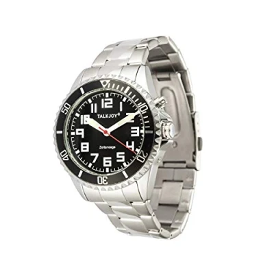 Abbildung von TalkJoy Profi Herren Sprechende Armbanduhr Z Armband Uhr Blindenuhr SCHWARZES ZIFFERNBLATT und Bügelverschluss für Blinde oder Senioren geeignet