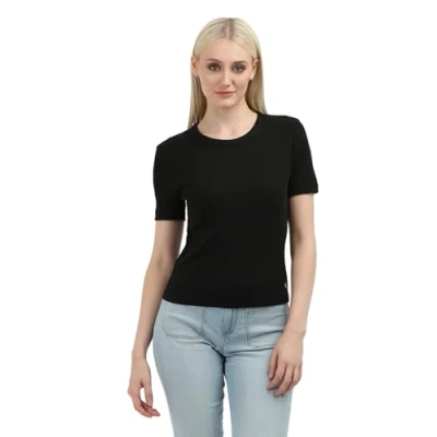 Abbildung von Calvin Klein Jeans Label Fitted TEE Tshirt basic, Damen, Größe: Large, Black