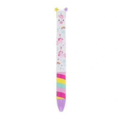 Abbildung von Legami Click&amp;Clack zweifarbiger Stift, lila und rosa Tinte, Druckstift, ideal für Schule Büro Zuhause, niedlicher Einhorn Geschenkidee, Kinder Erwachsene, zweifarbig, Durchmesser der Spitze 1