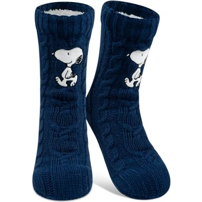 Abbildung von United Labels The Peanuts Snoopy Hüttensocken Strick Haussocken mit Sherpa Futter für Damen Kuschelsocken Flauschige Wintersocken warme Frauen Socken OneSize Blau