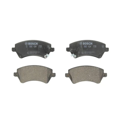 Abbildung von BOSCH 0 986 424 735 Bremsbelagsatz Low Metallic mit akustischer Verschleißwarnung Anti Quietsch Blech TOYOTA: Corolla IX Station Wagon