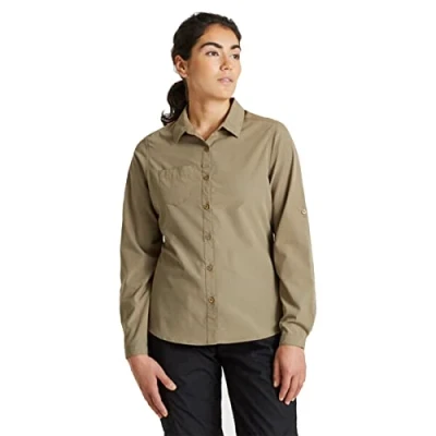 Abbildung von Craghoppers Damen Expert Womens Kiwi Long Sleeved Shirt Hemd mit Button Down Kragen, Pebble, 20