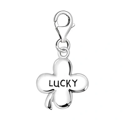 Abbildung von Quiges Charm Anhänger 3D Lucky Kleeblatt Vierklee 925 Silber mit Karabinerverschluss für Bettelarmband