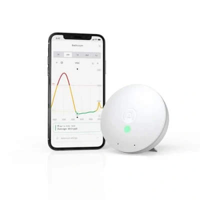 Abbildung von Airthings 292 Wave Mini Kompakter und intelligenter Luftqualität Messgerät für Temperatur, Feuchtigkeit luftgetragene Chemikalien (VOCs) mit Schimmelrisiko Indikator.