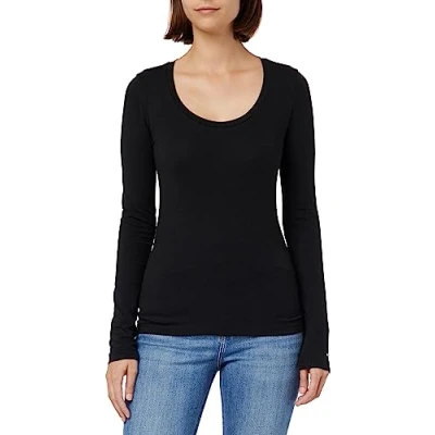 Abbildung von Tommy Hilfiger Langarm Langarmshirt schwarz, Damen, Größe: Large, Schwarz