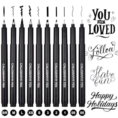 Abbildung von DealKits 10 Größe Kalligraphie Stifte Schnelltrocknende Calligraphie Pinselstifte Schwarz Fineliner Handlettering für Schriftzug Anfänger Bullet Journal Tagebuch Unterschrift Zeichnung