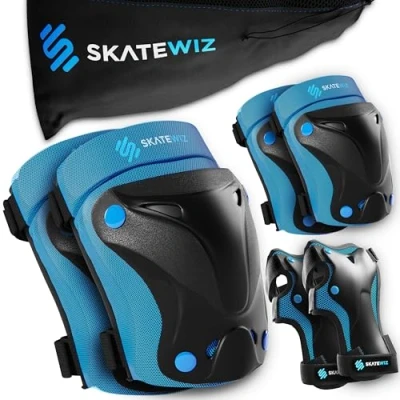Abbildung von SKATEWIZ Knieschoner Kinder, Schoner Inliner Kinder Protektoren Schützer Knieschützer Schlittschuhe Blue Größe XS