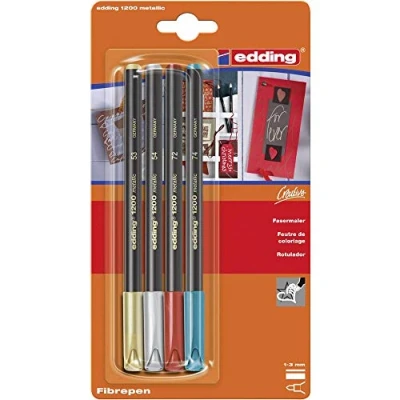Abbildung von edding 1200 metallic Fasermaler mehrfarbig 4 Stifte Rundspitze 1 3 mm zum Malen, Schreiben und Zeichnen mit glänzendem Metalliceffekt für Gästebücher, Grußkarten, Fotoalben, Scrapbook