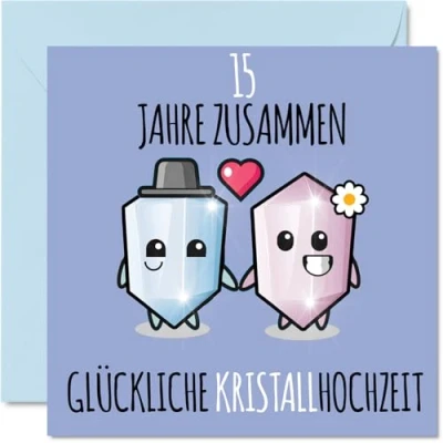 Abbildung von Stuff4 15. Hochzeitstag Karte Liebe 15 Jahre Zusammen Kristall Hochzeit Jahrestag Geschenke für Freunde Familie vom Freundinnen Kollegen, 145mm Glückwunschkarten