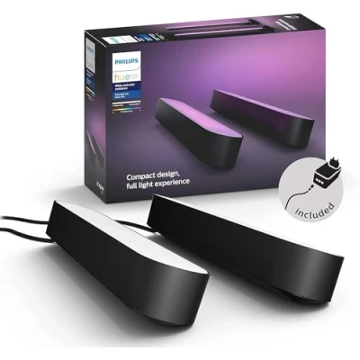 Abbildung von Philips Hue White &amp; Color Ambiance Play Lightbar Doppelpack Basis Set (500 lm), dimmbare LED für das Lichtsystem mit 16 Mio. Farben, smarte Lichtsteuerung über Sprache oder App, schwarz