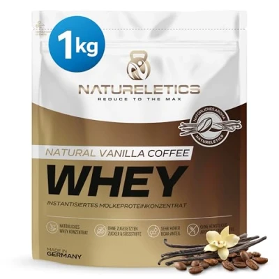 Abbildung von NATURELETICS Vanilla Coffee 1kg Natürliches Premium Whey Protein aus Deutschland ohne Zusatz von Zucker, Süßstoffe, Aspartam &amp; Sucralose kohlenhydratarm 22,6 % BCAA reines Eiweißpulver