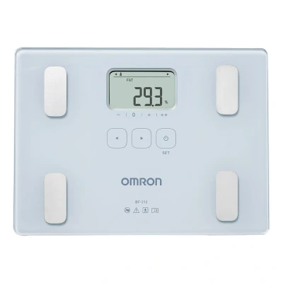 Abbildung von Digitale OMRON Personen und Körperanalysewaage BF212, Messung von Gewicht Körperfett, inkl. Berechnung des Body Mass Index BMI, Extra klein platzsparend
