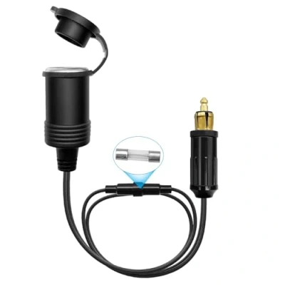 Abbildung von Hoembpn DIN Stecker auf Zigarettenanzünder Adapter Steckdose Verlängerungskabel mit 10A Sicherung Wasserdicht 12V/24V Buchse, für BMW Motorrad Auto Wohnmobil (30CM)