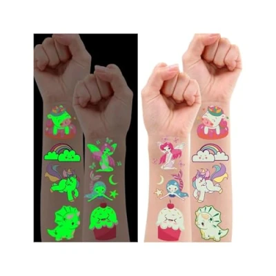Abbildung von Leesgel Tattoo Kinder Mädchen, 140 Stück Leucht Aufkleber Gemischte Stile Kindertattoos Mitgebsel Kindergeburtstag Geburtstagsdeko Mädchen Weihnachtsgeschenke