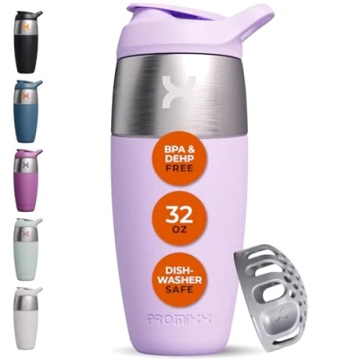 Abbildung von Promixx Pursuit Shaker Flasche einwandige Edelstahl Protein Bottle, super glatte Shakes, 950ml, Flieder