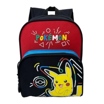 Abbildung von Pokemon Kinderrucksack, Schulrucksack, Maße 30 cm, Pikachu, Schulmaterial, Rucksack, Schwarz, Offizielles Produkt (CyP Brands)