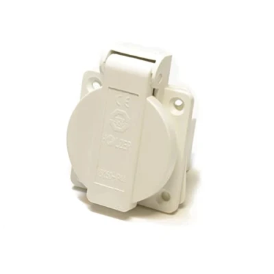 Abbildung von 8 Stück/Einbausteckdose Schuko Steckdose 16A mit IP54 / + Flansch Dichtung (Weiss)