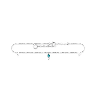 Abbildung von THOMAS Sabo Damen Fußkette mit Türkisen Stein 925er Sterlingsilber Zirkonia, AK0026 405 17 L27V