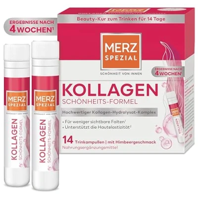 Abbildung von Merz Spezial Kollagen Schönheits Formel Trinkampullen Hochwertige Beauty Ampullen mit Hydrolysat Komplex, Biotin, Niacin, Zink, Vitamin C &amp; E 14 x 25 ml