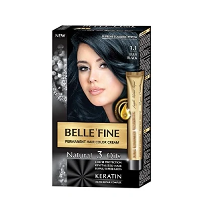 Abbildung von BELLE&#039;FINE® Black Series Luxuriöse natürliche Haarfärbecreme langanhaltende Farbe mit 3 Ölen &amp; Keratin BLAUSCHWARZ