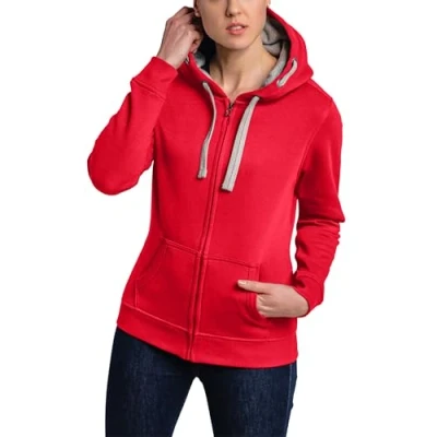 Abbildung von HRM Damen Hooded Jacket, himbeere, Gr. L I Premium Kapuzenjacke mit Kontrast Innenfutter Basic Hoodie Reißverschluss Zip Hochwertige &amp; nachhaltige Oberteile