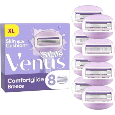 Abbildung von Gillette ComfortGlide Breeze Rasierklingen Damen, 8er Pack Nachfüllungen, Lubrastrip mit einem Hauch von botanischen Ölen, 2 flexible Gelstäbe für eine angenehme Rasur