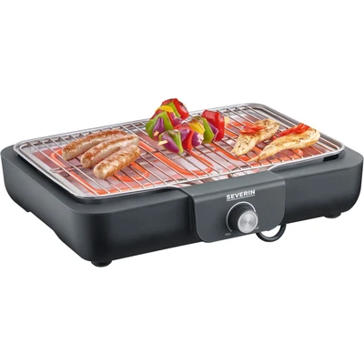 Abbildung von SEVERIN Tischgrill mit Edelstahl Grillrost, für drinnen und draußen, 2.300 W, 37x 29 cm Grillfläche, Temperaturregelung thermostatgesteuert, schwarz, PG 8554