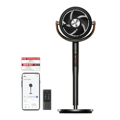 Abbildung von Dreo 25dB leiser Smart Standventilator, 120+105Omni direktional oszillierend Ventilator mit Fernbedienung, 30M Windentfernung, 1500m3/h Luftvolume Turbo Luftzirkulator Fans, 6 Modi 8 Geschwindigkeit
