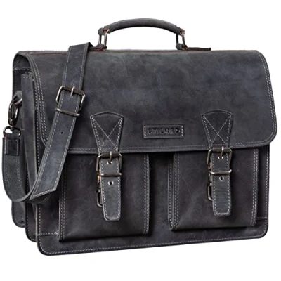 Abbildung von STILORD &#039;Jeffrey&#039; Dokumententasche, Damen und Herren, Leder, Lehrertasche, XL, Umhängetasche, Laptop, 15,6 Zoll, Ordner, A4, Trolley, Anthrazit, Koffer