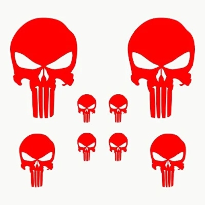 Abbildung von AUTODOMY Schädel Skull Geschmolzen Aufkleber Paket 8 Stück Punisher für Auto oder Motorrad (Rot)