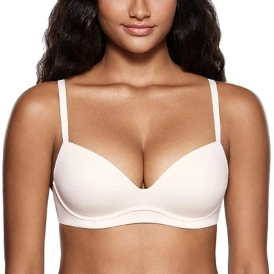Abbildung von DOBREVA BH Damen ohne Bügel Push Up BHS Soft T Shirt Gepolstert Bustier Nahtlose Sleep Kokosnuss Weiß 80C