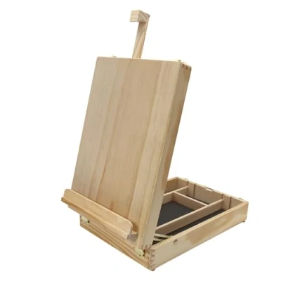 Abbildung von PAINTERSISTERS® Malkoffer Luca aus NACHHALTIGEM Kiefernholz FSC®, Tischstaffelei mit Utensilienkoffer, Keilrahmen bis 60cm Höhe, Malbox (Kiefernholz)