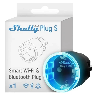 Abbildung von Shelly Plug S MTR Gen3 Schwarz, Matter zertifizierte intelligente Steckdose mit Stromüberwachung und mehrfarbiger LED Anzeige, iOS Android APP Fernbedienung, Google Home Alexa Zubehör, Timer